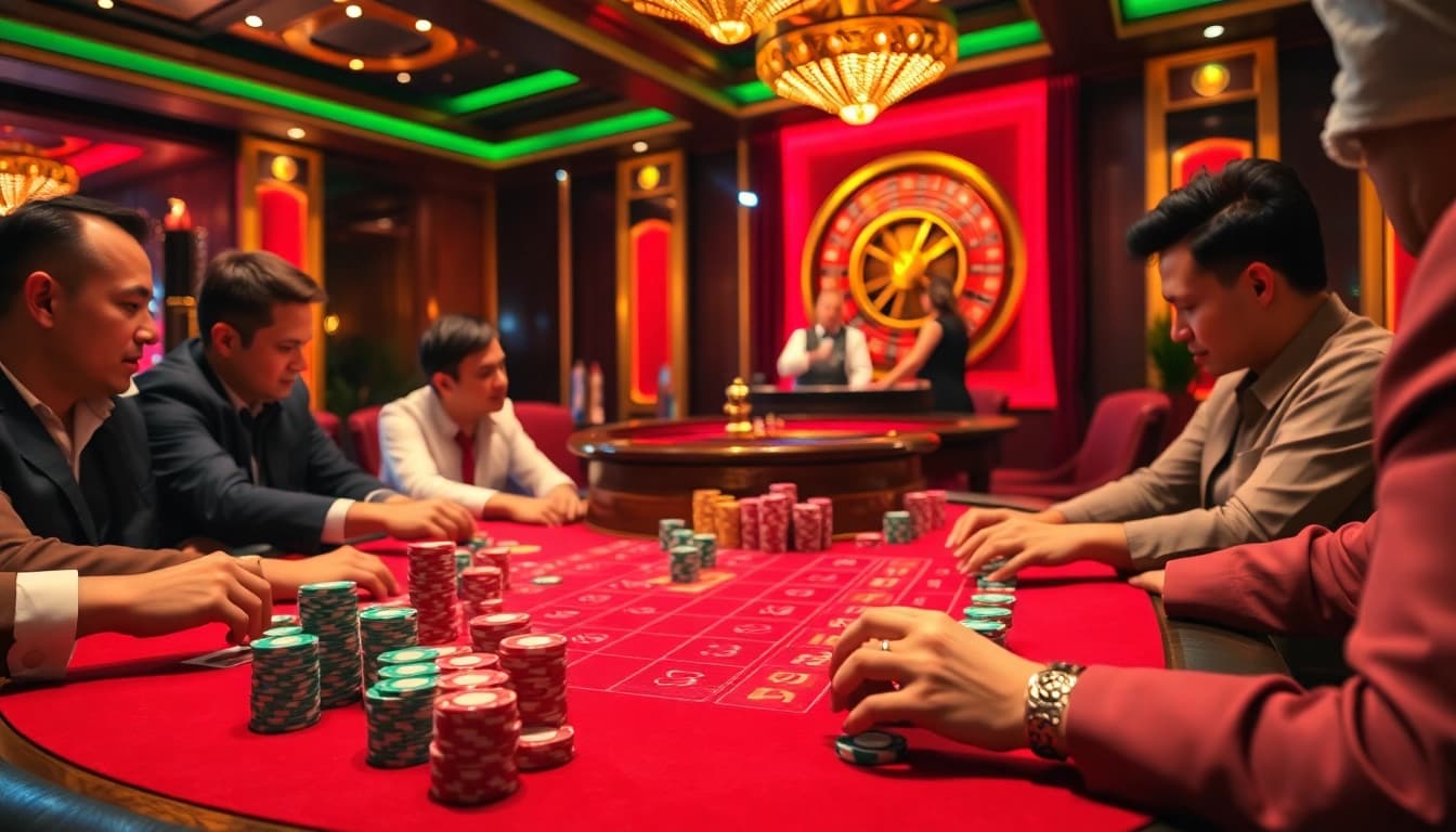 Enjoy the thrill of gambling at https://rr888.video/ with players engaged at a poker table, showcasing vibrant chips and casino atmosphere.