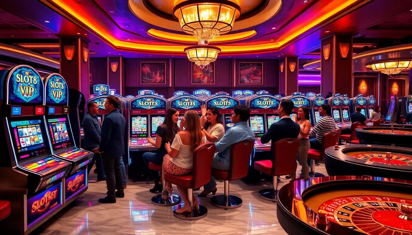 Play exciting slot machines at Slots8 Vip casino with vibrant gaming atmosphere.