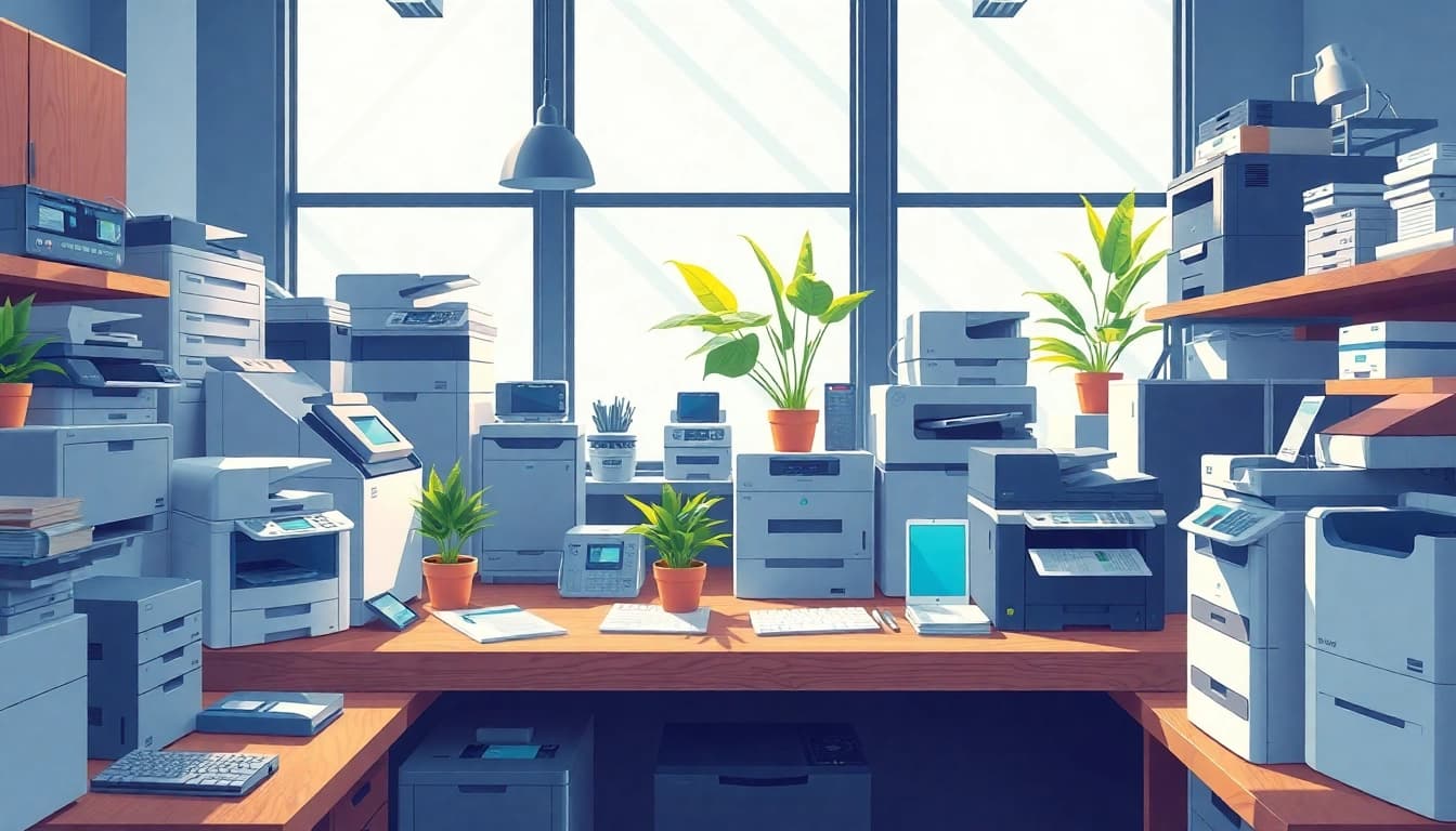 Office machines in an innovative workspace showcasing creativity and efficiency.