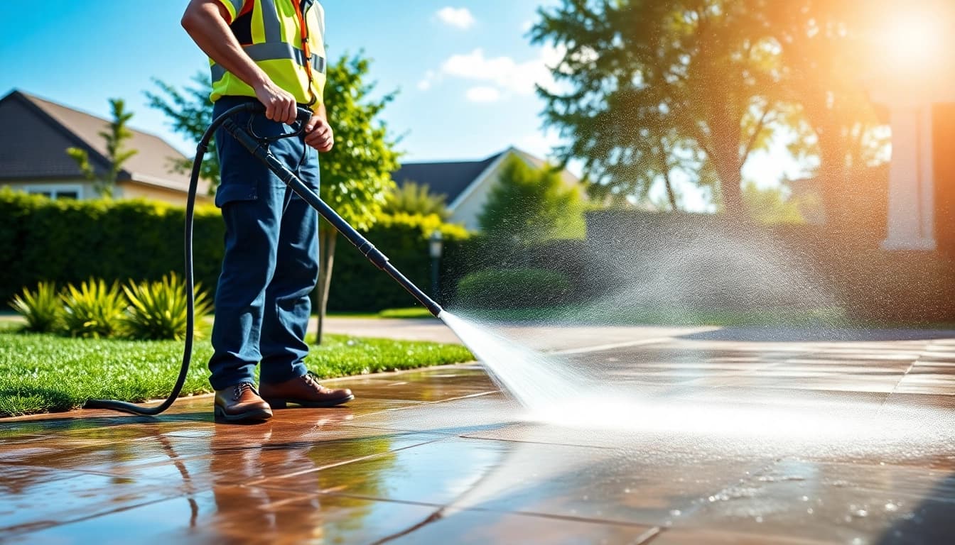 Experience the transformative power of jet washing as a technician revitalizes a driveway.
