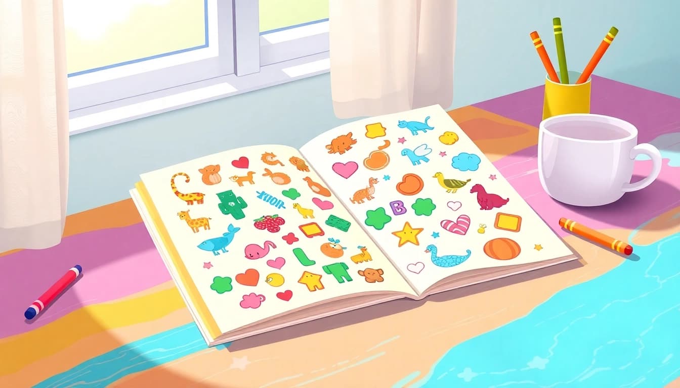 Engage with a reusable sticker book filled with colorful stickers, encouraging creativity and learning.