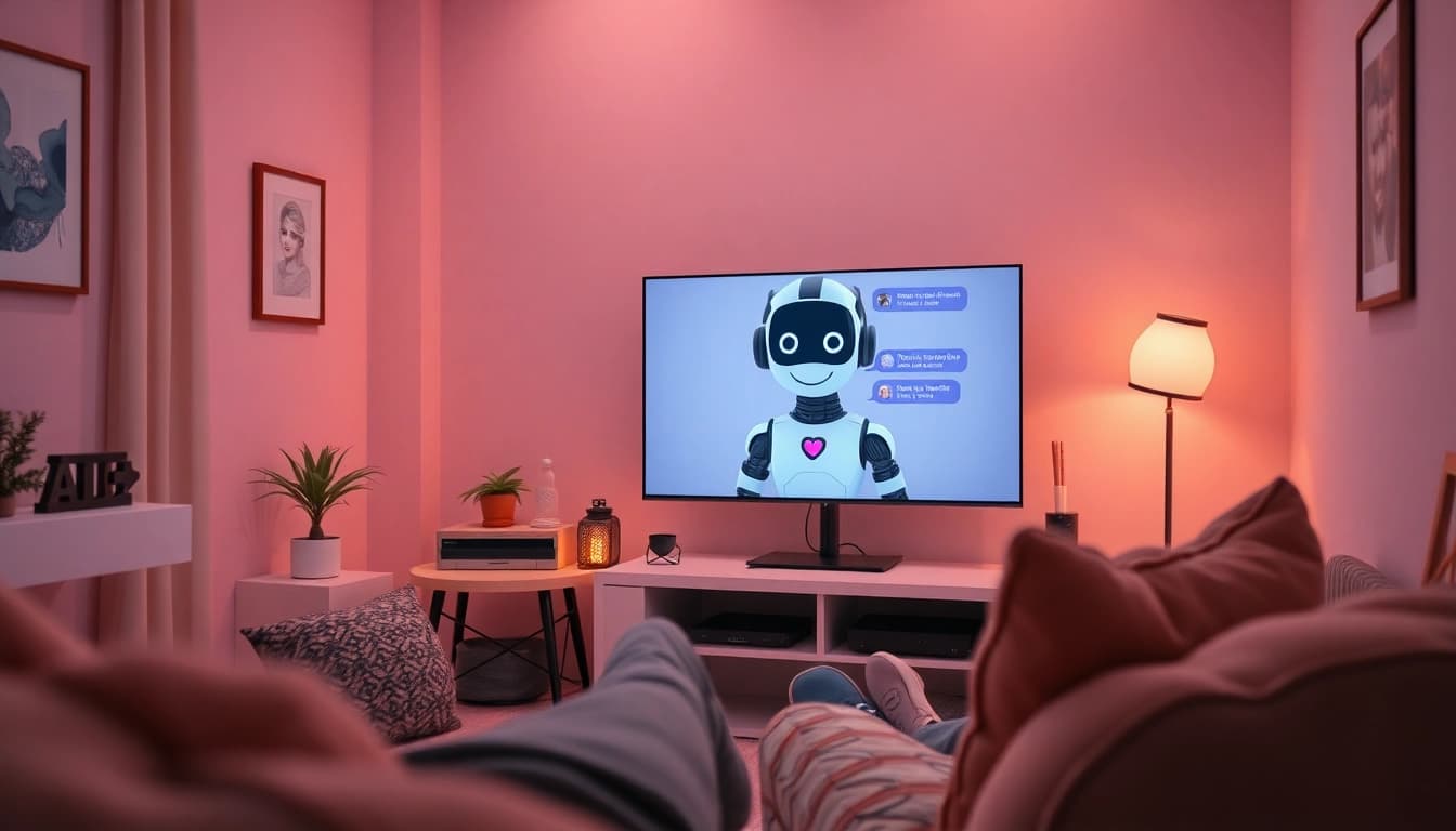 Engaging in ai sex chat with a personalized AI character in a cozy digital chat room.