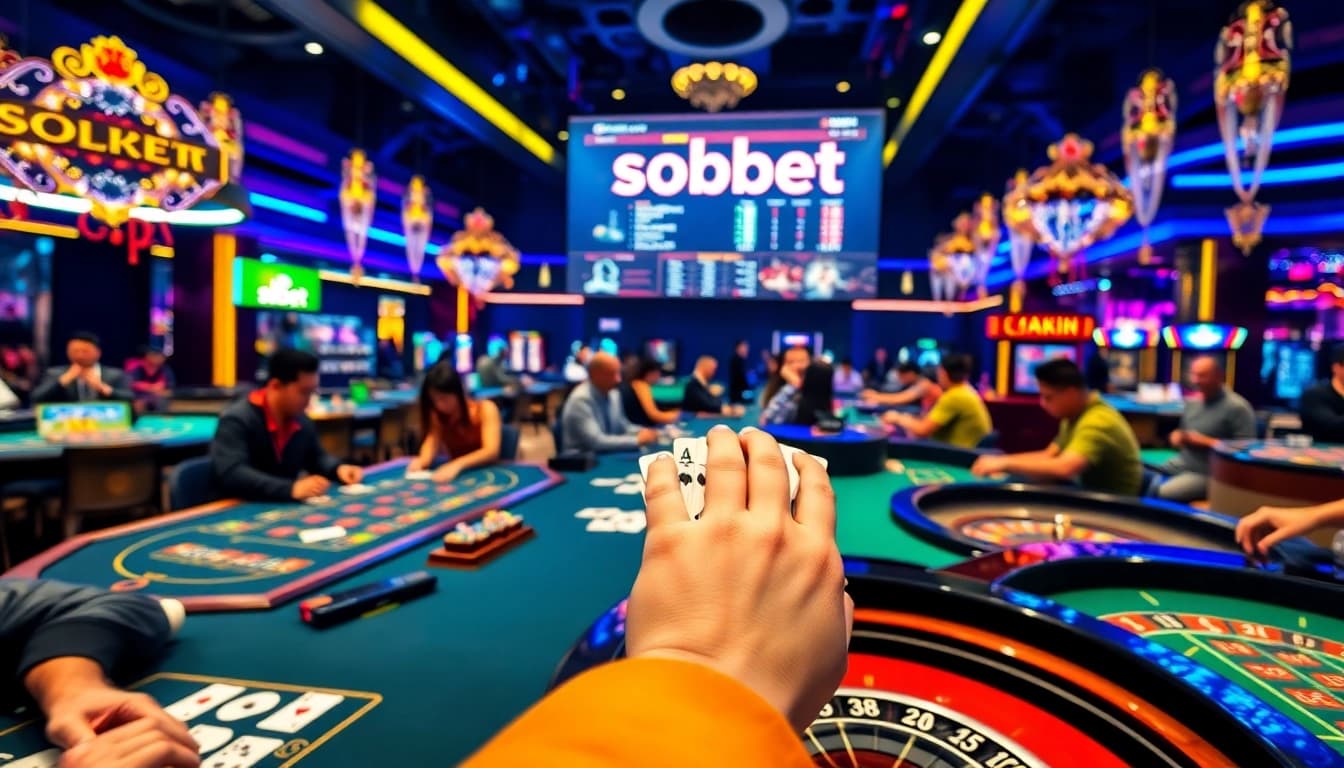 Exciting gambling scene highlighting sbobet betting options at live casino tables.