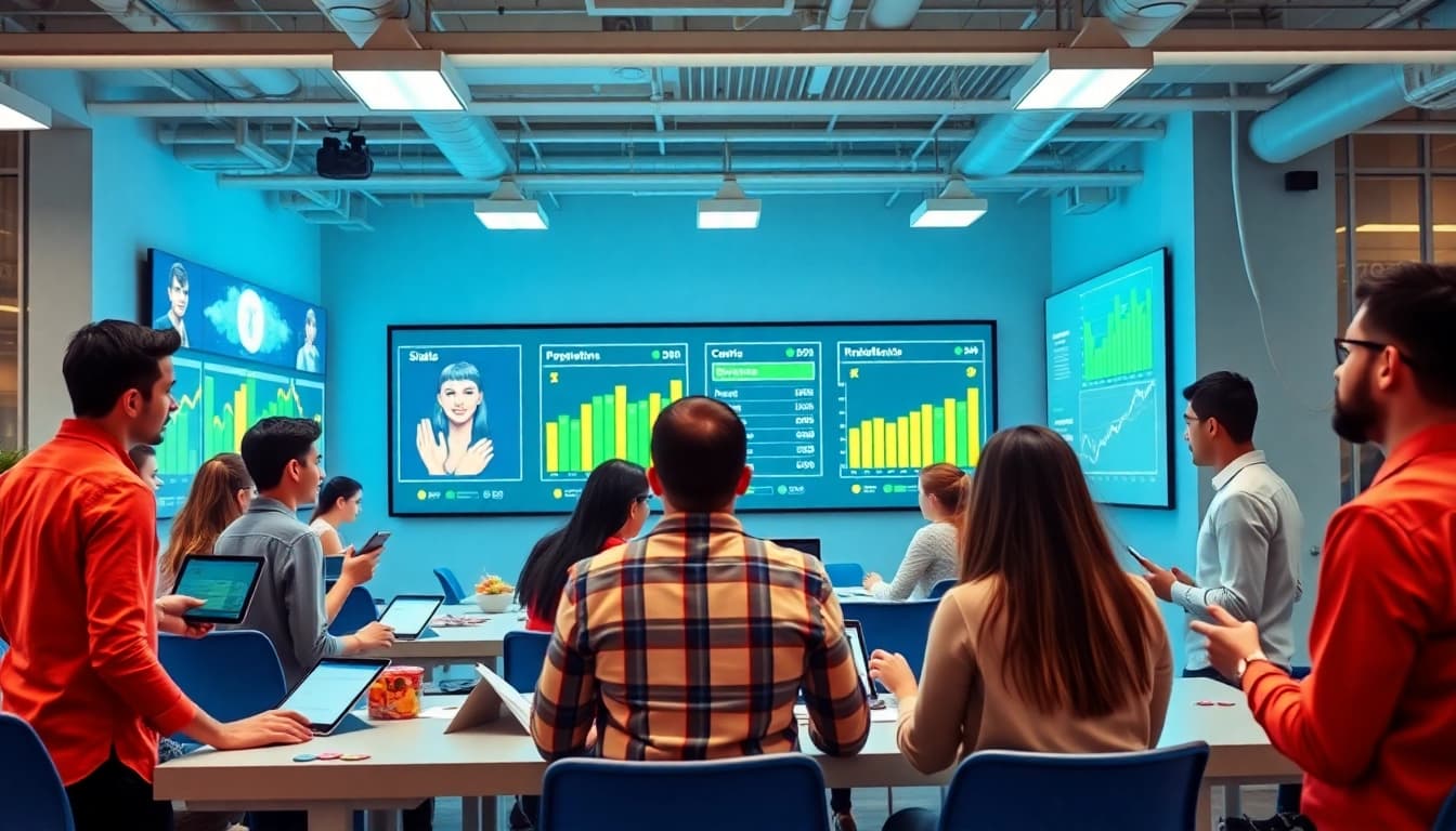 Explore gamification for companies with vibrant teams engaging in collaborative gaming-like activities.