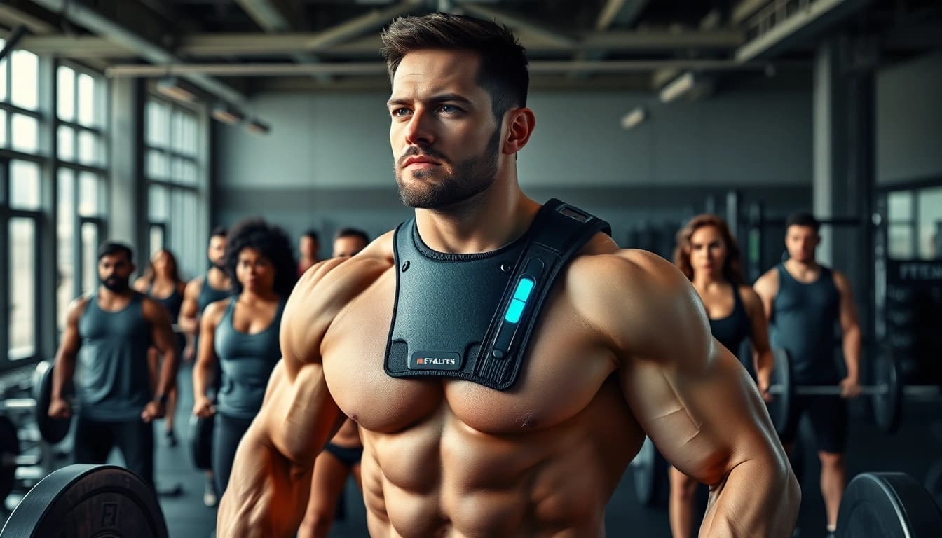 Shoulder brace for weightlifting showcased in action during a powerful gym lift.