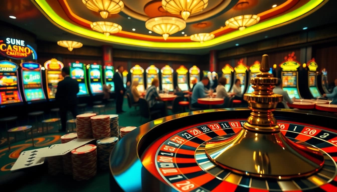 Experience casino utan svensk licens Zimpler with vibrant slot machines and engaged players at a lively gaming table.
