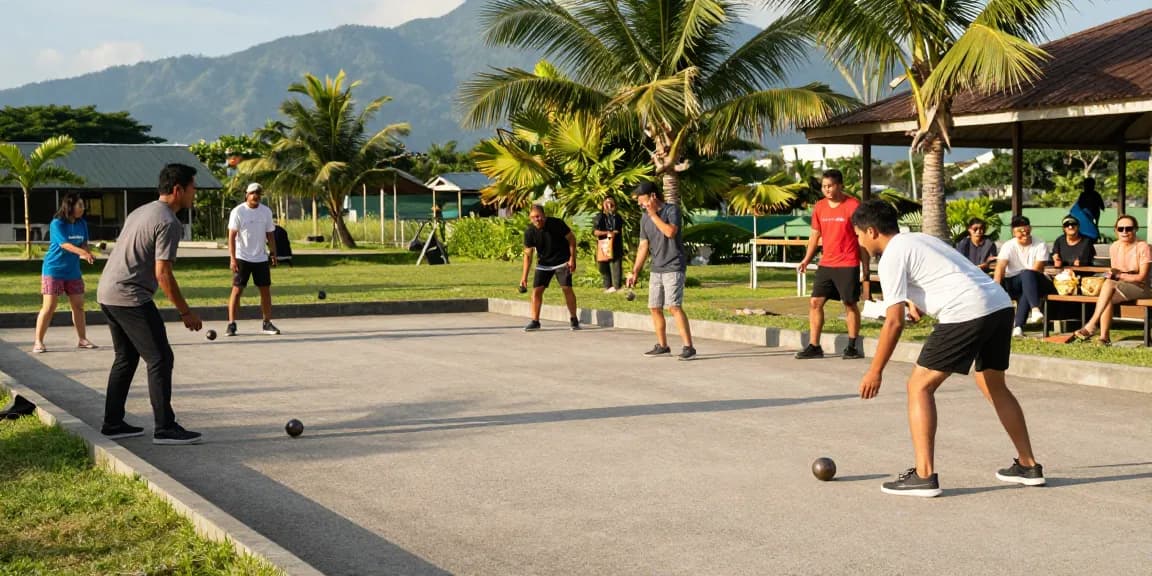 FOPI Kota Tomohon players enjoying a petanque match in vibrant outdoor setting.
