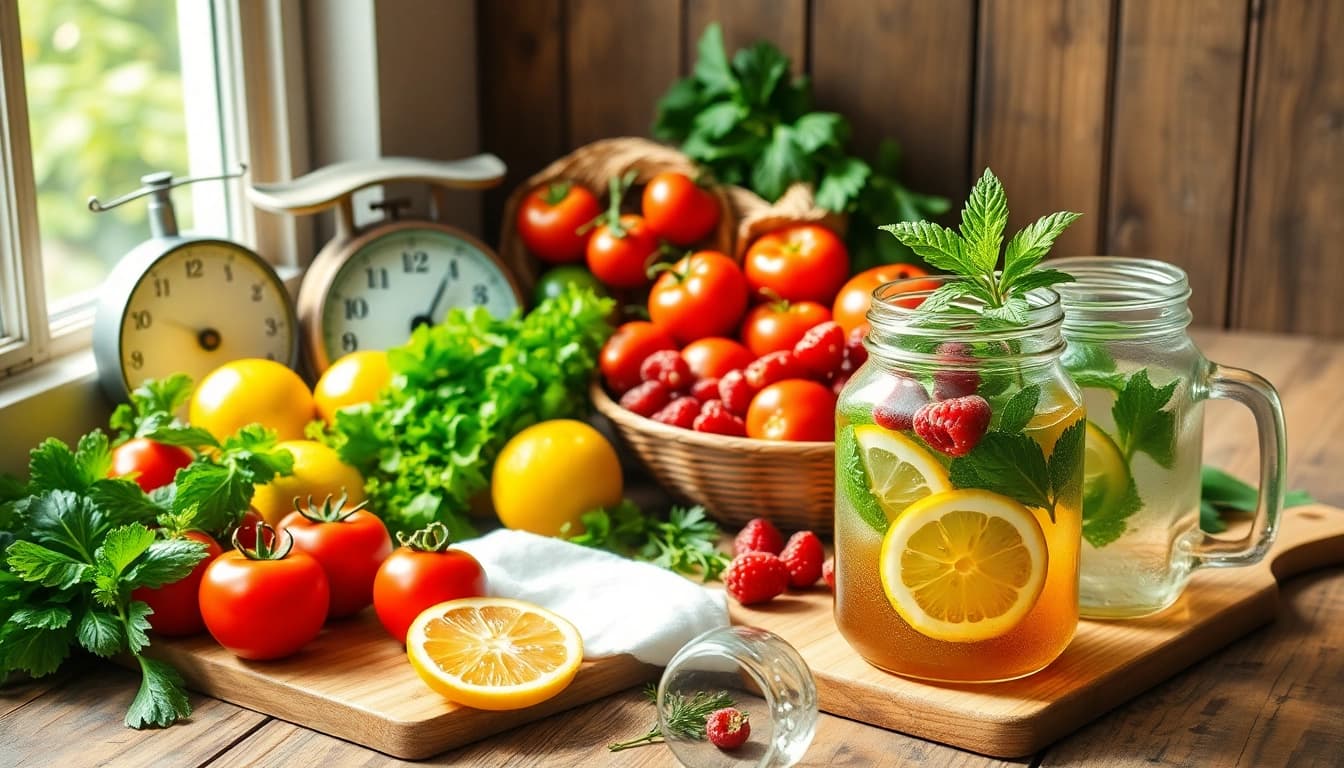 Colorful healthy food assortment of fresh fruits and vegetables, promoting a nutritious lifestyle.
