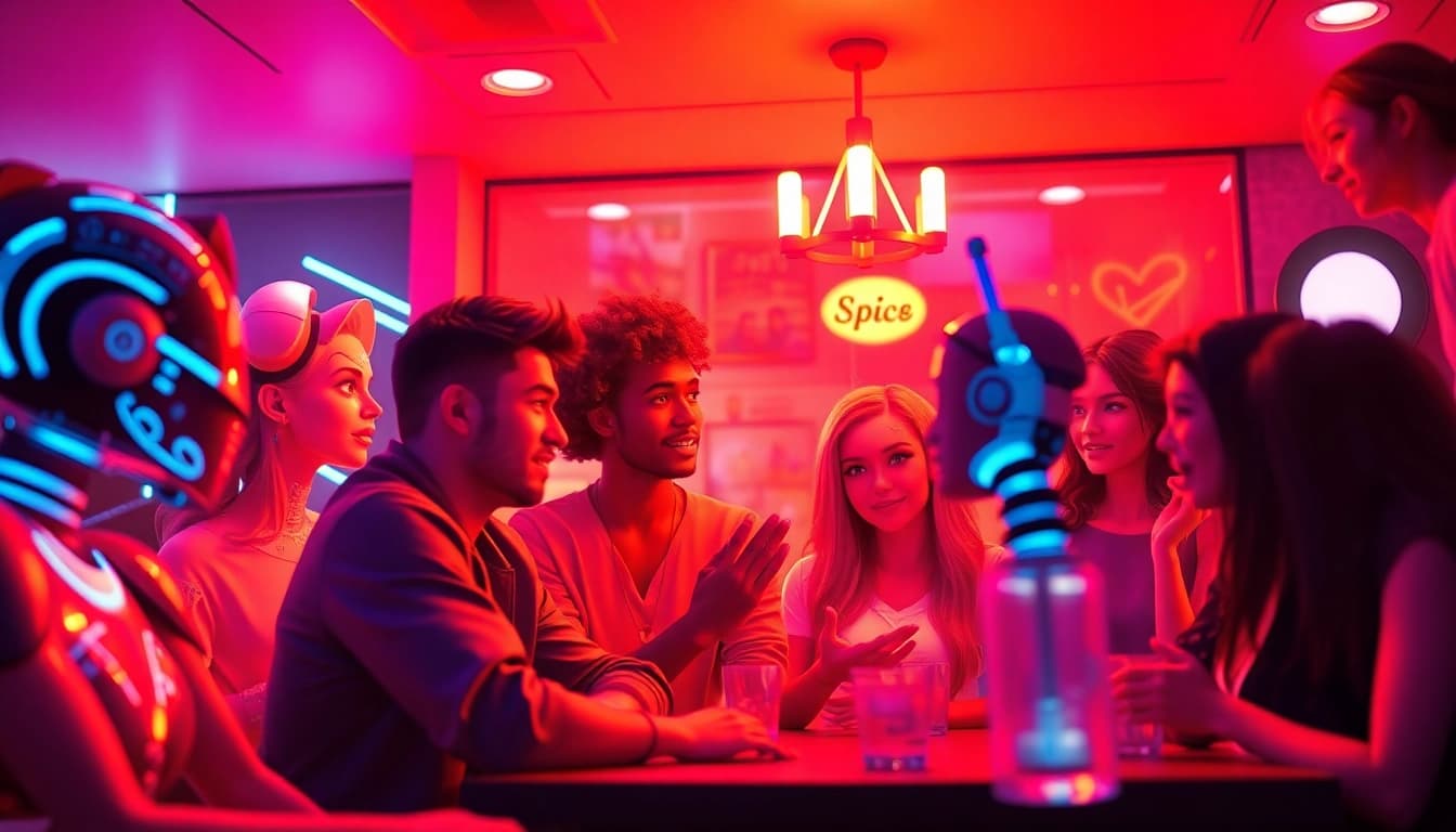 Engaging spicy AI characters in a vibrant chat space, showcasing playful interactions.