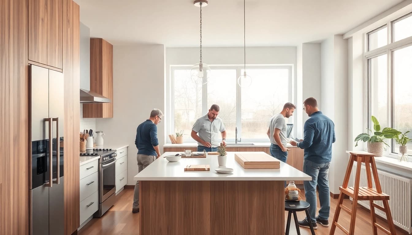Skilled remodeling contractors transforming a kitchen space with modern design and attention to detail.