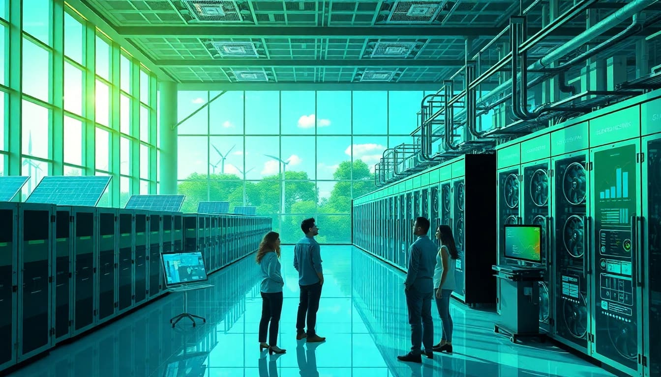 Best cloud mining platforms showcased in a modern sustainable facility with AI-driven technology.
