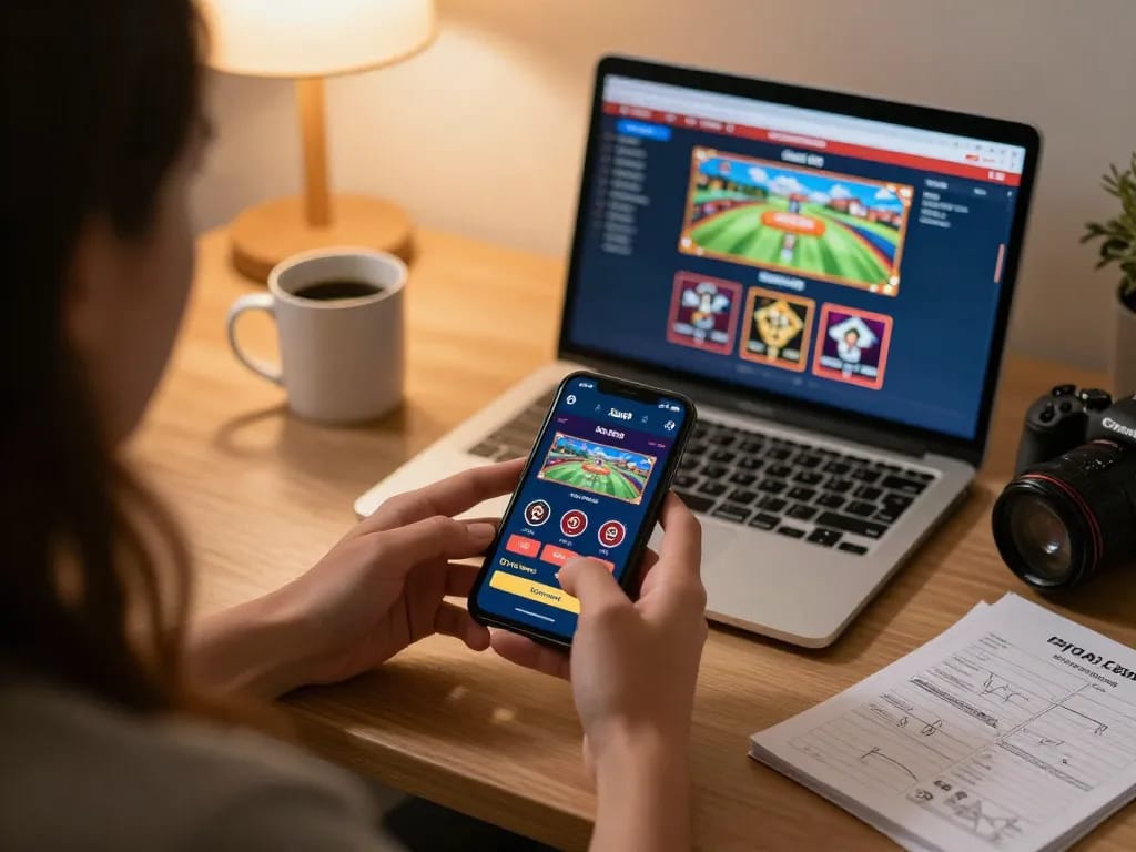 Engaging with the Jaya9 Casino app for online gaming from a cozy home workspace.