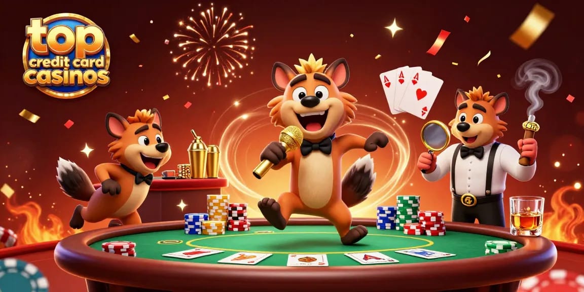 Experience the thrill of top credit card casinos, with lively hyenas in a vibrant casino scene!