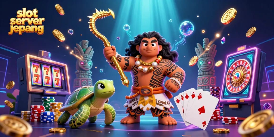 Spin the reels on slot server Jepang games with a vibrant casino scene featuring dynamic characters and rich gameplay elements.