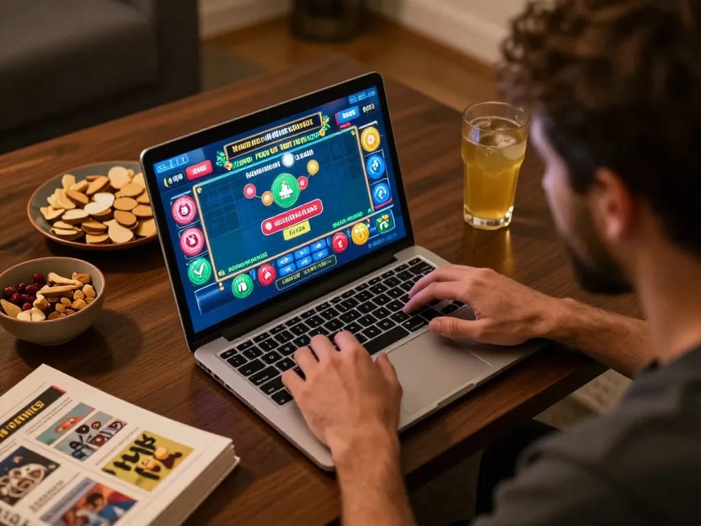 Player enjoying HB88 online casino gaming at home with engaging live dealer interface