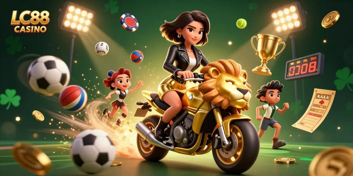 Experience excitement at LC88 CASINO with a glamorous scene featuring dynamic game elements and vibrant characters.