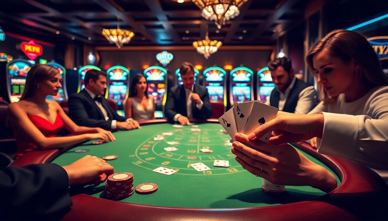 Exciting casino atmosphere with poker action featuring rikvip's luxury gaming experience.