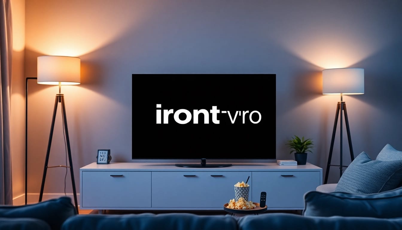 Streaming with iron tv pro on a sleek smart TV in a cozy living room setting.