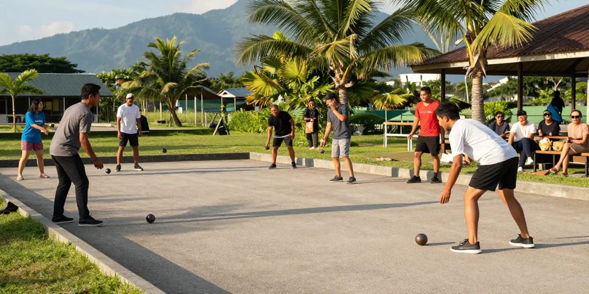 FOPI Kota Tomohon players enjoying a petanque match in vibrant outdoor setting.