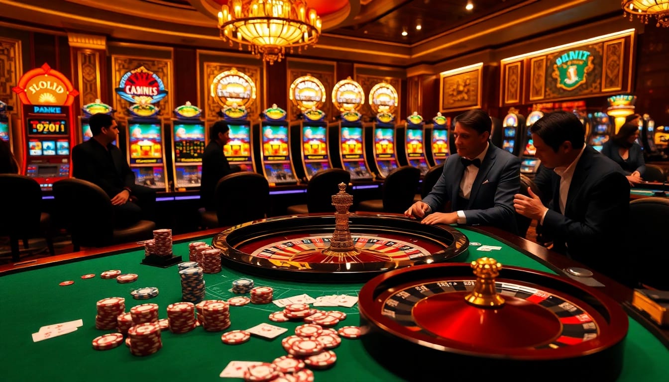 Experience the thrill of sumvip with vibrant casino tables filled with cards and chips.
