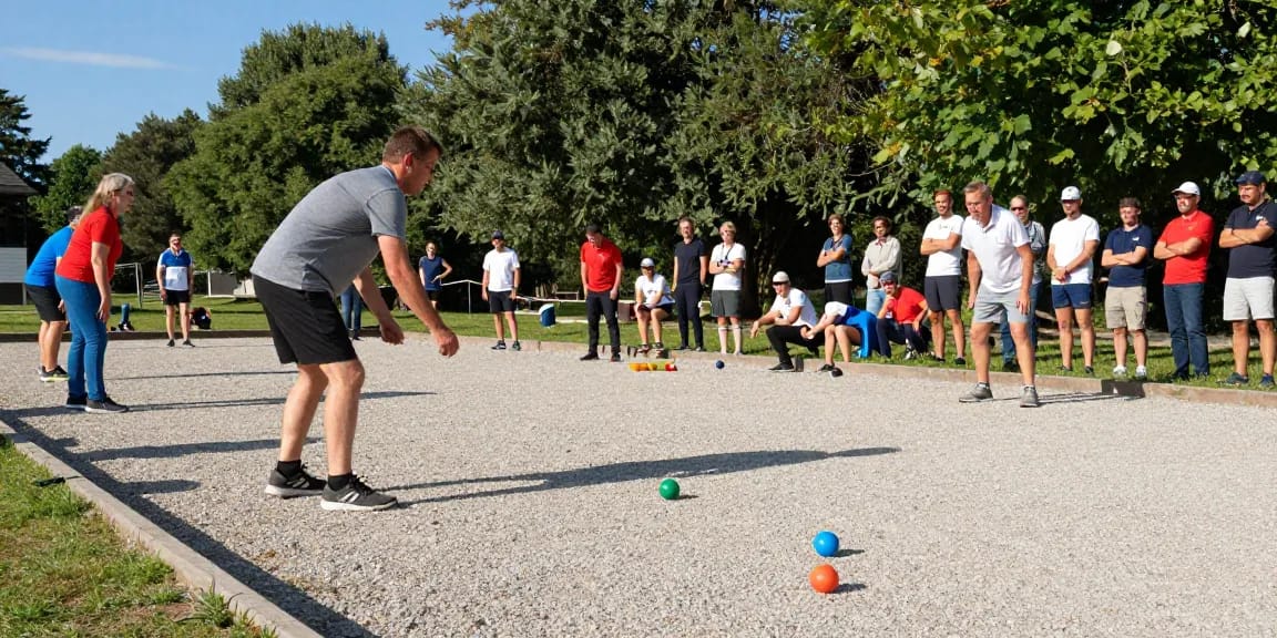 A vibrant petanque game at fopikotagorontal.org with players competing in a sunny outdoor setting.