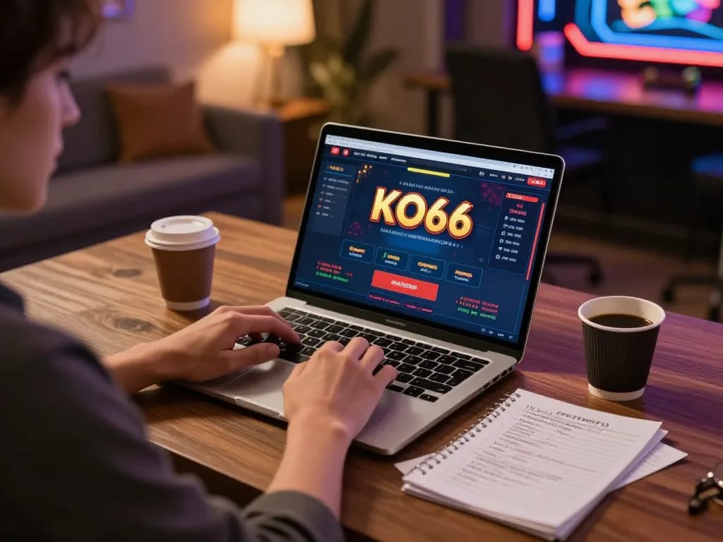 Players enjoy exciting KO66 online casino games during a cozy home gaming session.
