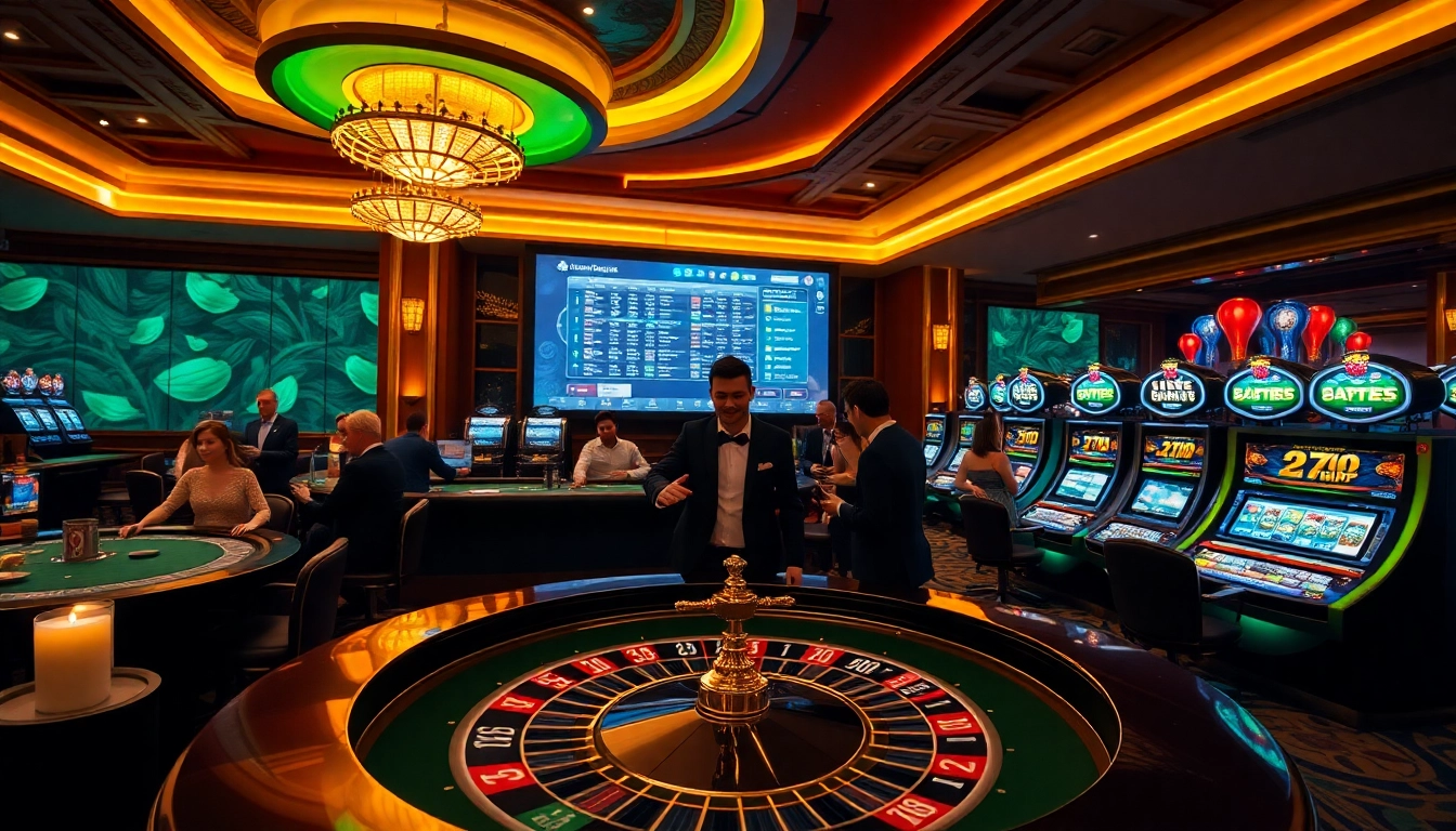 Engaging casino scene showcasing gameplay at https://777vip.dev/ with luxurious poker and slot machines.