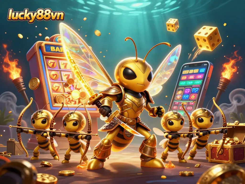 Engage with thrilling adventures at lucky88vn through a dynamic casino scene filled with vibrant 3D characters and exciting game elements.
