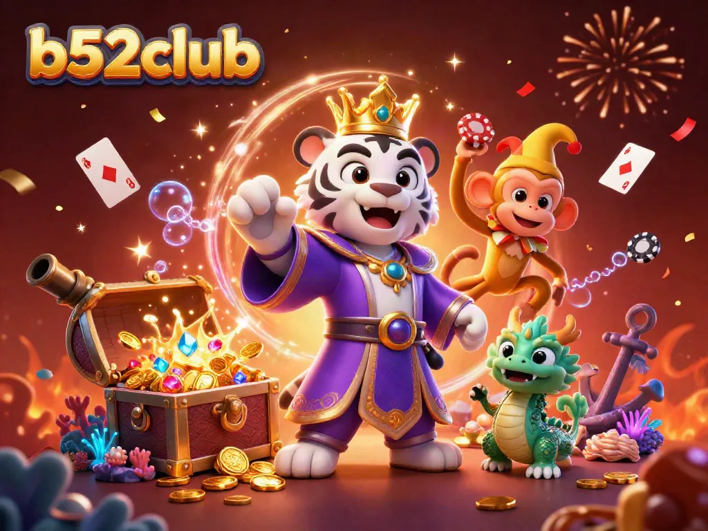 Engage in thrilling adventures with b52club's elite characters in a dynamic casino scene.
