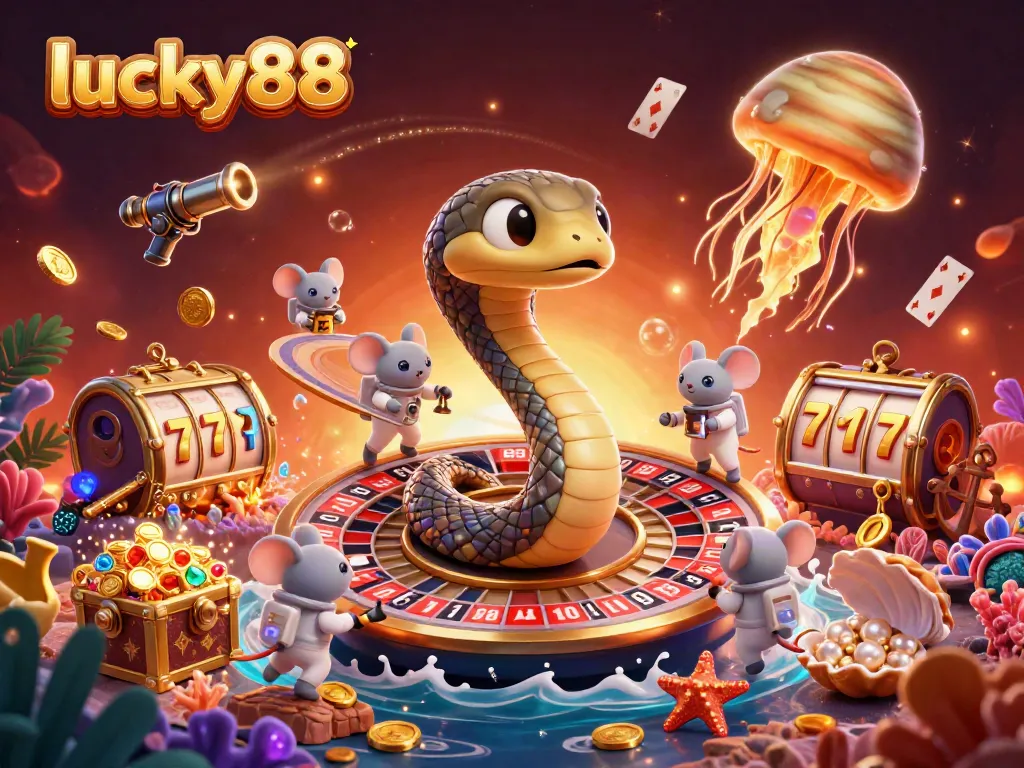 Engage with lucky88 in a vibrant casino universe, where cosmic characters and colorful slot elements create exciting betting experiences.
