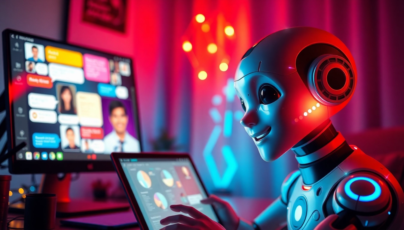 User engaging with an NSFW character AI platform showcasing vibrant chat interactions and playful AI character.