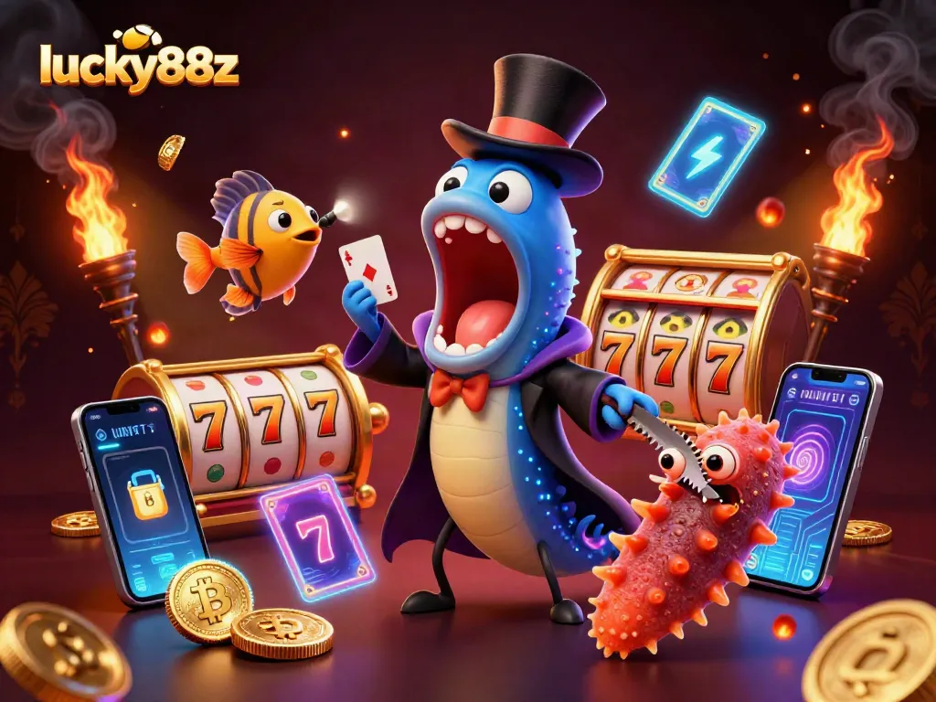 Spin and win with lucky88z featuring casino elements like slot reels and jackpots.