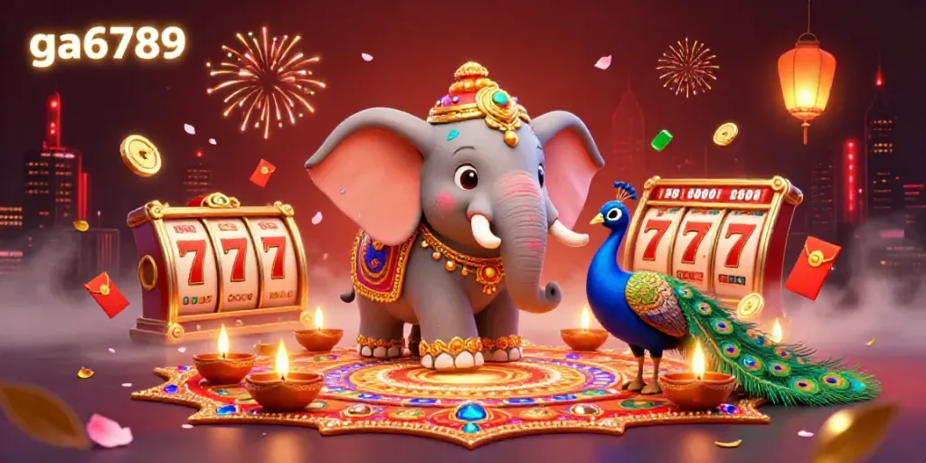Engage with the immersive world of ga6789 featuring slot reels, lucky symbols, and colorful 3D characters.