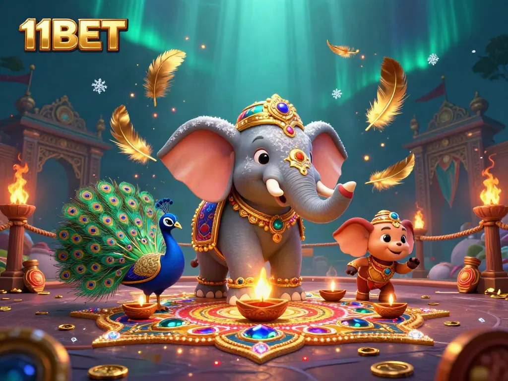 Experience thrilling gaming with 11BET in a vibrant casino-themed dynamic scene.