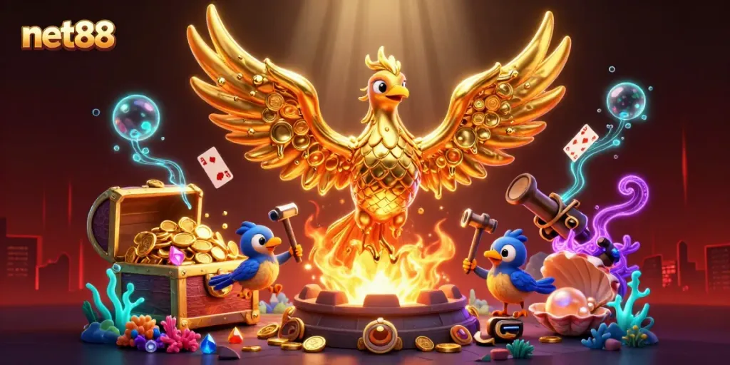 Engage in vibrant casino action with net88's molten gold phoenix and dazzling treasures.