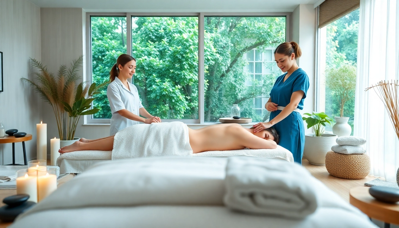 Spa Ads showcasing a peaceful therapy scene with a massage therapist and relaxed client in a serene environment