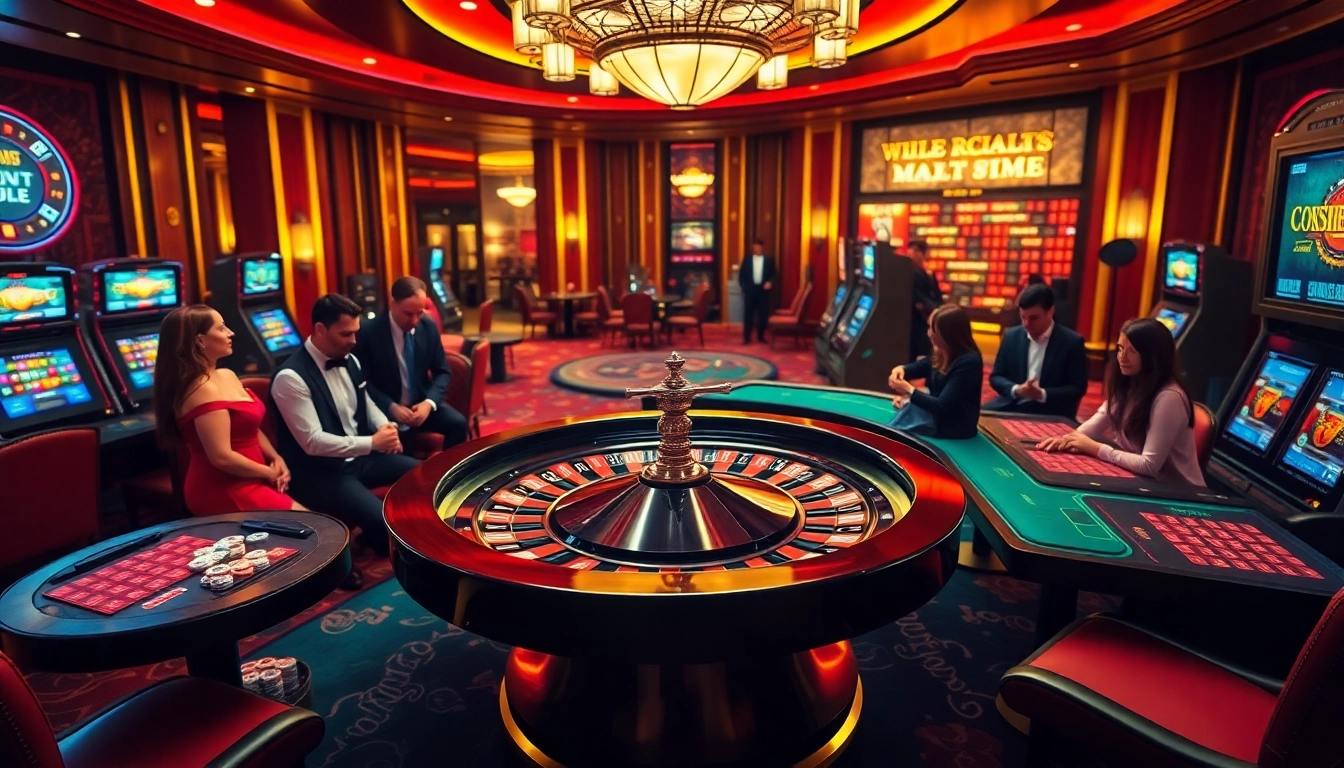 Exciting gameplay at sv66 casino featuring roulette, poker chips, and a bustling atmosphere.