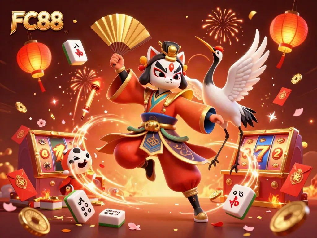 Experience the thrilling games at FC88 with vibrant slots and dynamic characters in action