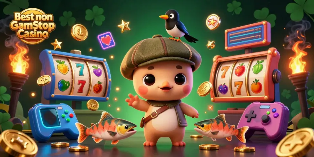Engaging scene of cute Nessie and magpie, showcasing Best non Gamstop Casino theme.