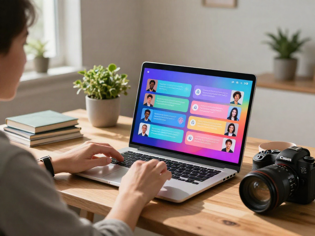 Interactive porn ai chat experience in a modern digital workspace with diverse avatars and vibrant screens.