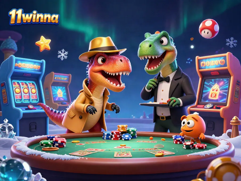 Experience thrilling gameplay at 11winna with a vibrant scene featuring a clever velociraptor at the blackjack table.