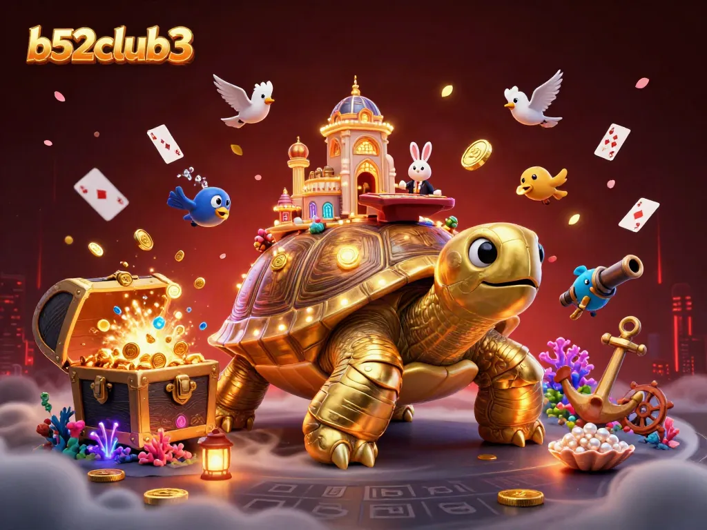 Experience the excitement of b52club3 with vibrant characters and rich casino elements in this captivating 3D scene.
