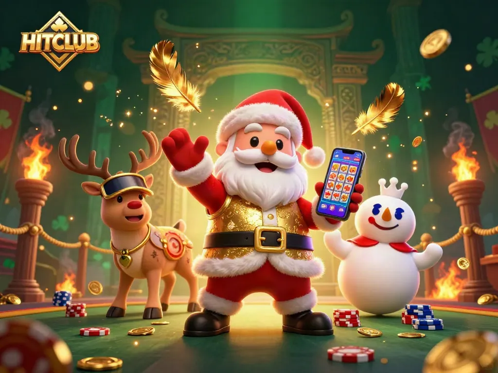Engage with HITCLUB's vibrant casino experience featuring cartoon characters celebrating slot wins.