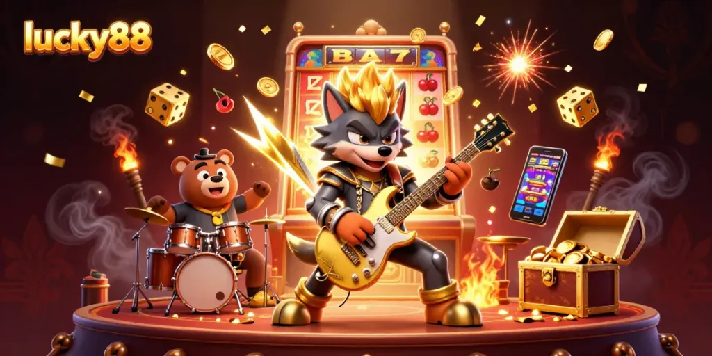 Experience thrilling wins with lucky88 as a rock star wolf unleashes jackpot excitement on stage.