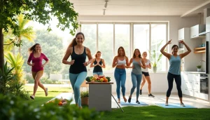 Individuals engaging in weight loss activities like jogging and cooking healthier meals together.