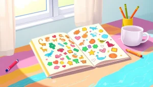 Engage with a reusable sticker book filled with colorful stickers, encouraging creativity and learning.