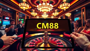 CM88 casino roulette action with players placing bets and vibrant lighting.