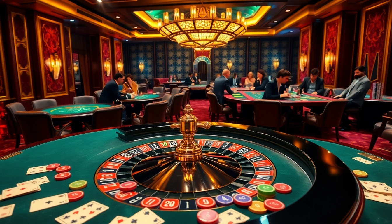 Experience high-stakes gaming at thabet with luxurious casino tables and vibrant poker chips.