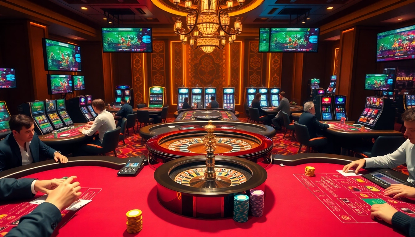 Lc88 showcases a vibrant casino scene with dynamic gaming action and luxury elements.