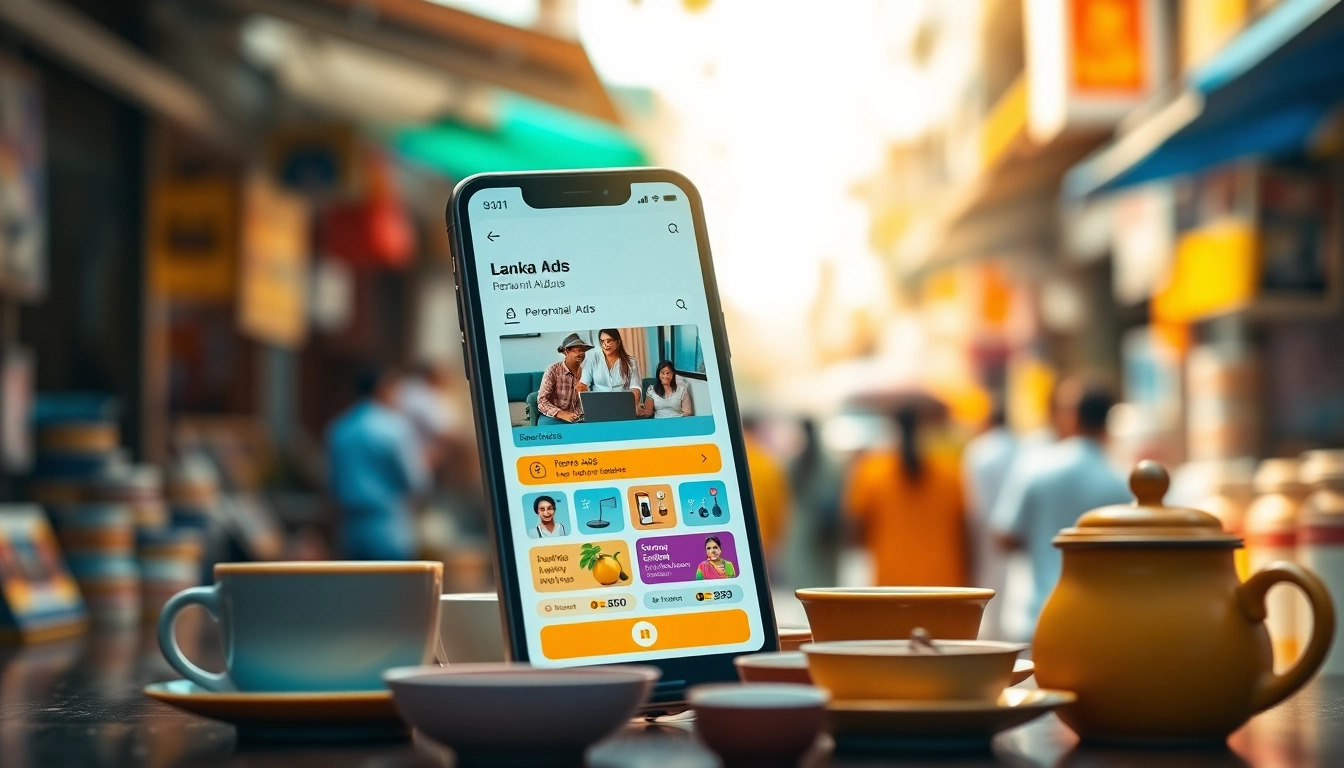 Lanka Ads showcasing personal and spa advertisements on a vibrant mobile platform.